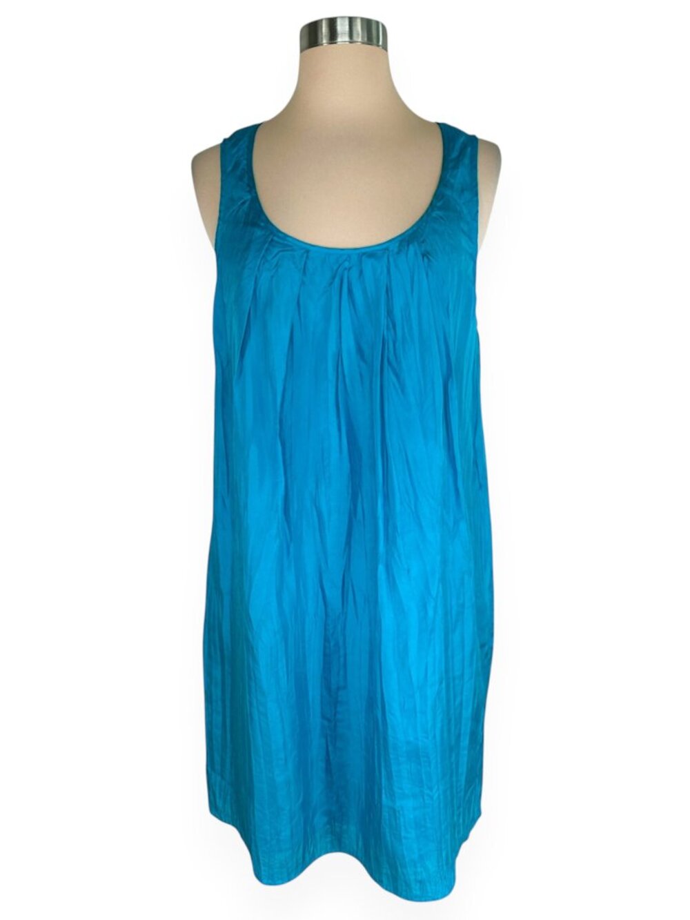 Calypso St Barth Deep Turquoise Crinkle Textured Silk Sleeveless Summer Dress M - Picture 2 of 5